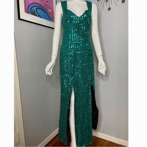 Vintage Flirtations Alfred Angelo Dress green gown sequin women small sexy long
